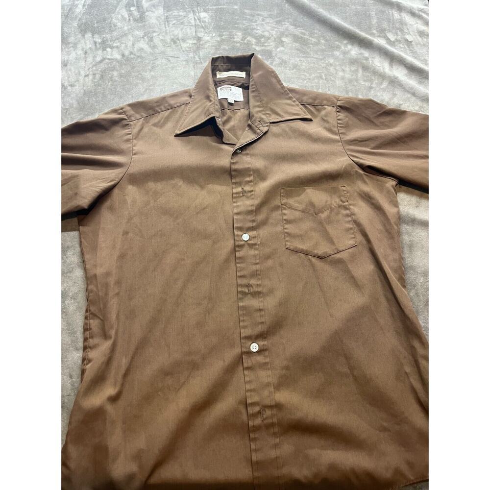 Vtg‎ Montgomery Ward Brown Button Up Shirt Short Sleeve M 15 32-33 wing tip